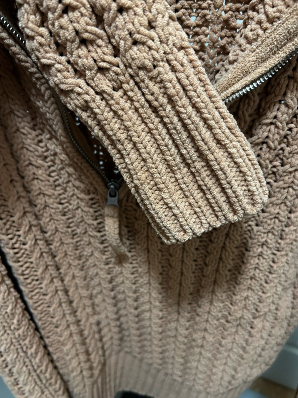 Aerie Cable Car Quarter-Zip Sweater in the color Camel - Picture 7 of 9